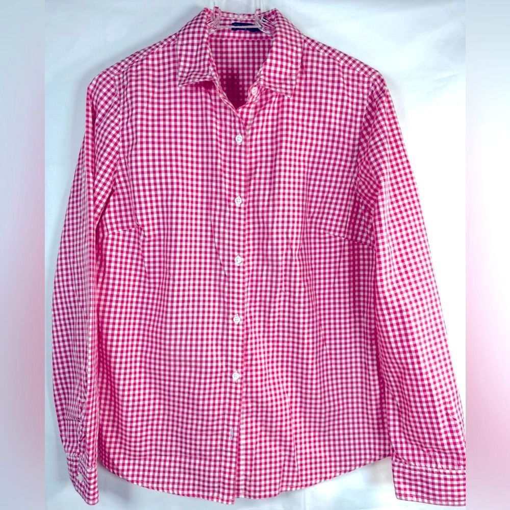 J.McLaughlin Button Up Pink Gingham Check Shirt Top Long Sleeve Size 8